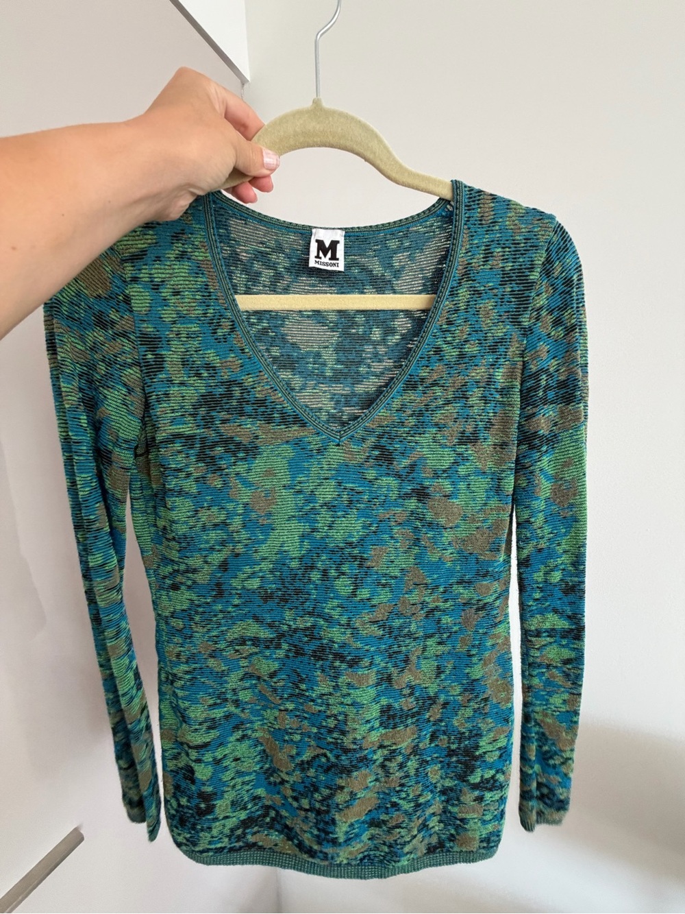 🗽Missoni V-Neck Long Sleeve Knit Top - Teal Multi